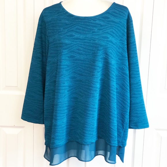 NWT Ellen Tracy Moroccan Blue Layered Hem 3/4 Sleeve Top XXL - Picture 1 of 16